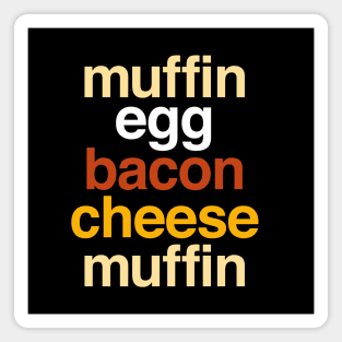 Deconstructed breakfast sandwich: muffin, egg, bacon, and cheese (list of ingredients in true-to-life colors) Magnet